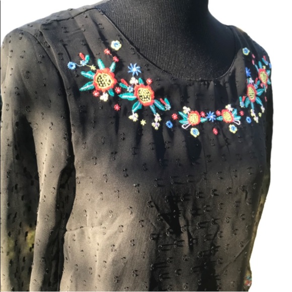 Black Swiss Dot Long Sleeved Dress - Picture 2 of 7